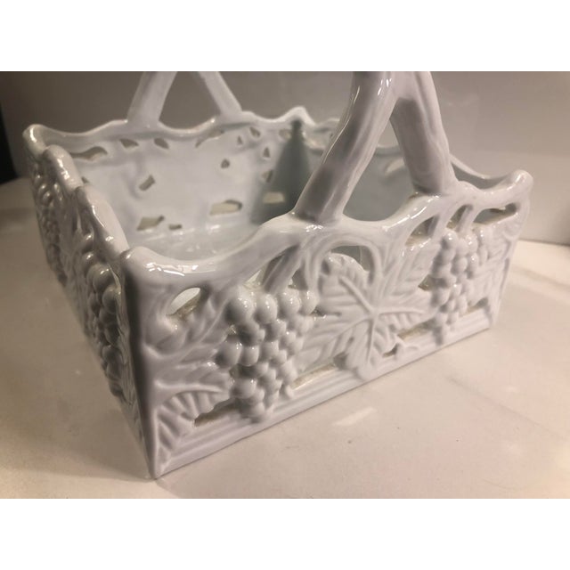 Late 20th Century Majolica Blanc De Chine Ceramic Bowl / Basket For Sale - Image 5 of 8