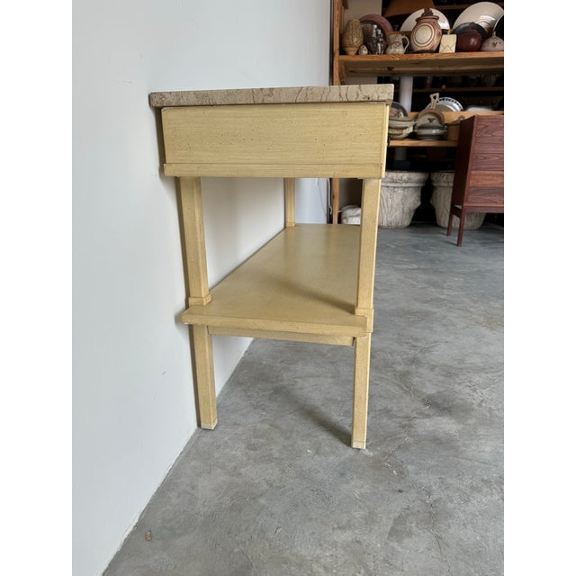 Italian Vintage Two- Tier Console Hall Sofa Table With Travertine Marble Top For Sale - Image 4 of 12