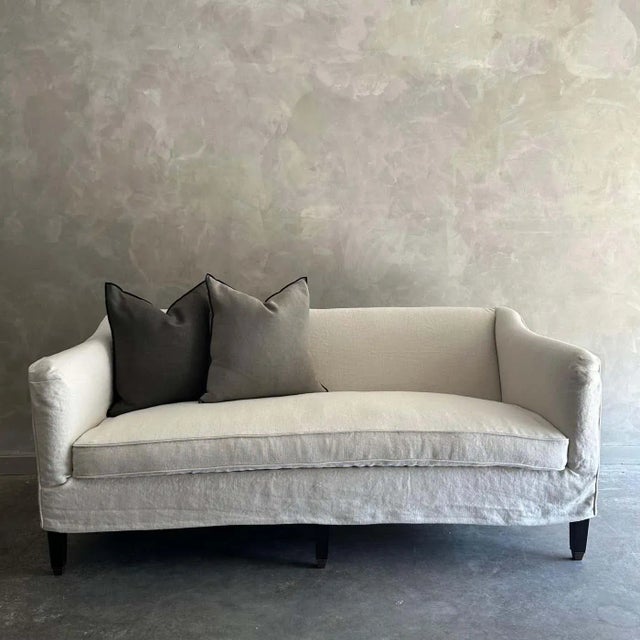 Linen Custom Upholstered or Slip Covered Sofa in Heavy Stone Washed Belgian Linen For Sale - Image 8 of 11
