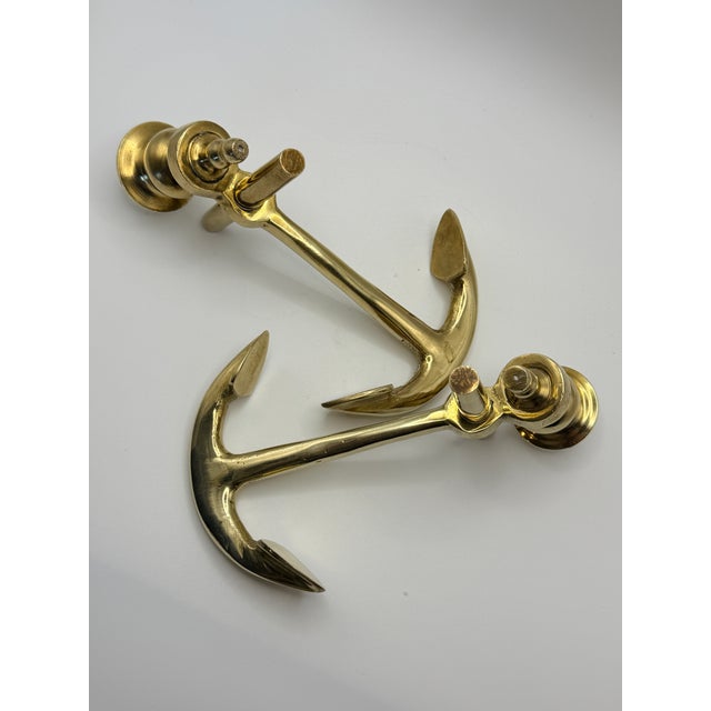 Brass Mid-Century Modern Solid Brass Anchor Candlesticks — A Pair For Sale - Image 8 of 9