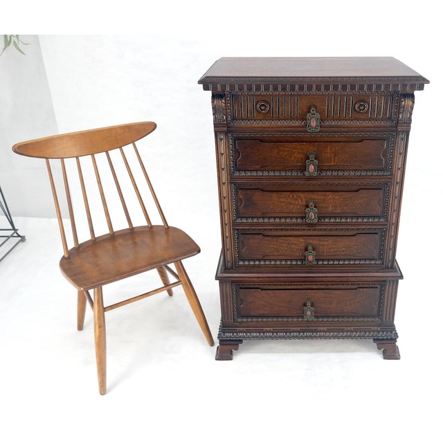 Fine Ornate Carved Oak 5 Drawers Bracket Feet Decorative Chest c1900s MINT For Sale - Image 13 of 18