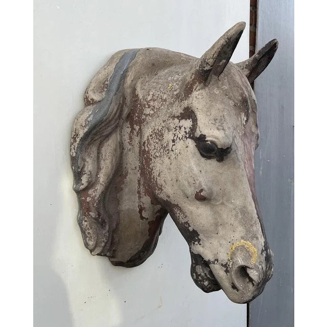 Life-Size Horse Head Sculpture, 1940s For Sale - Image 8 of 8