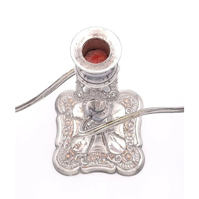 Silver Pair of Candelabras, France Circa 1920 For Sale - Image 8 of 9