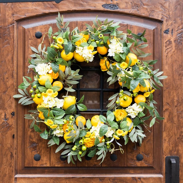 Rustic Lemon Floral Wreath 28"D For Sale - Image 3 of 3