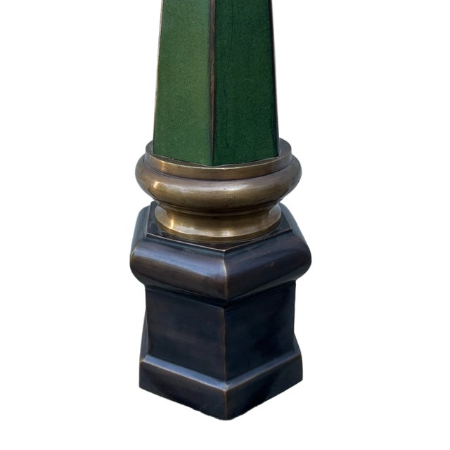 Tall Vintage Mid Century Neoclassical Bronze & Brass Verdigris Obelisk For Sale - Image 4 of 5