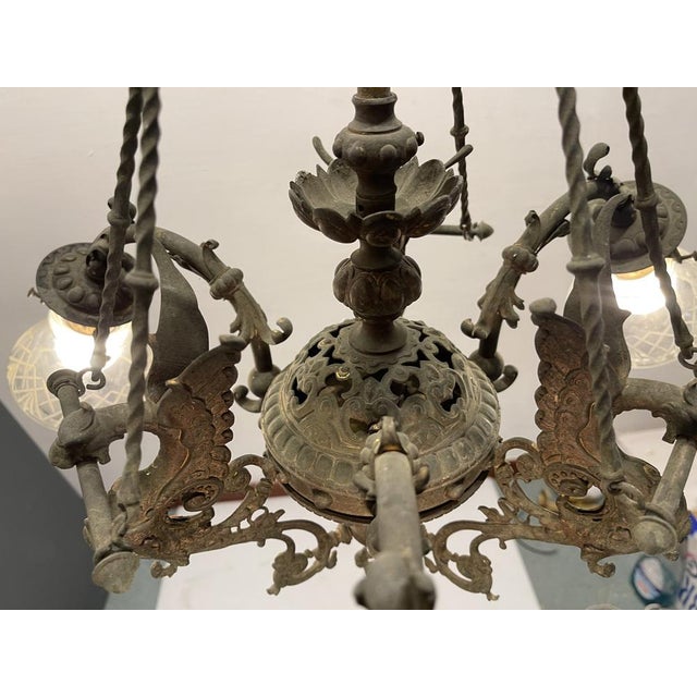 1940s Vintage Bronze Chandelier, 1940s For Sale - Image 5 of 9