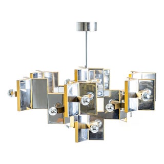 Chrome and Brass Chandelier by Gaetano Sciolari, Italy, 1970s For Sale