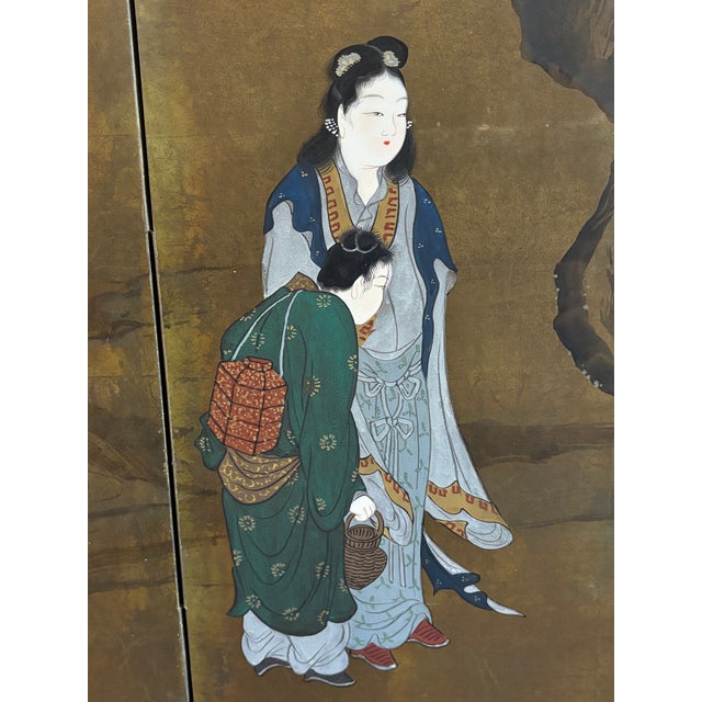 Japanese Vintage Japanese Four-Panel Byōbu Screen Female Figures in a Garden Scene For Sale - Image 3 of 18