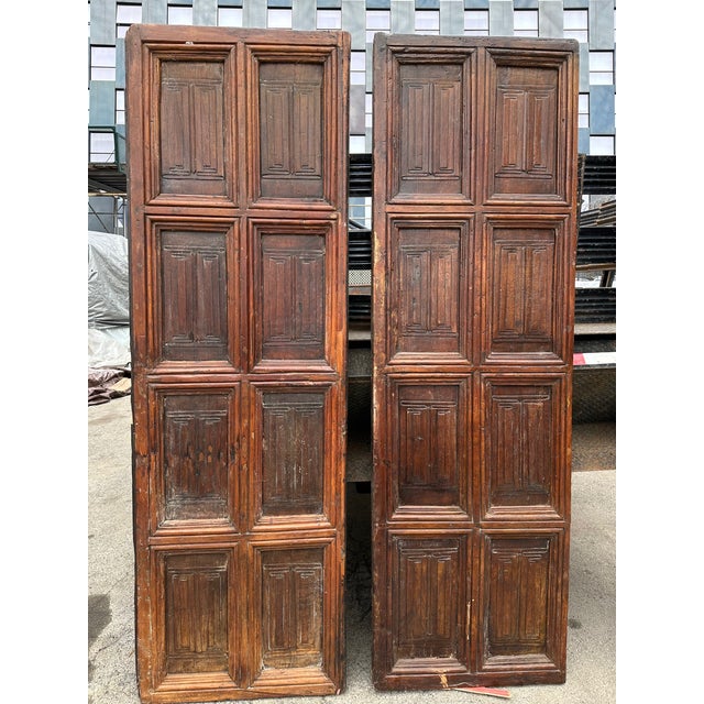 Antique Walnut Doors - European - Linenfold Design - A Pair For Sale - Image 10 of 10