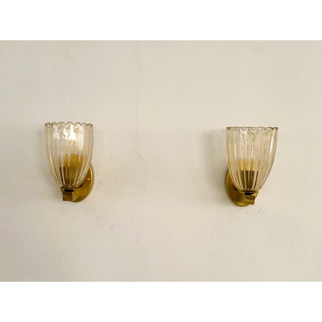 Gold Art Deco Italian Brass and Murano Glass Wall Lights, 1990s, Set of 2 For Sale - Image 8 of 14