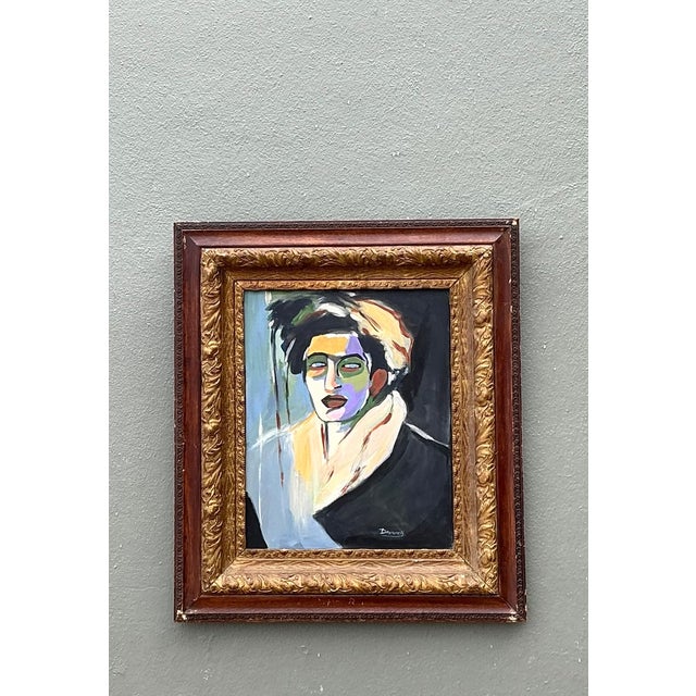 Vintage Expressionist Portrait Oil on Canvas For Sale - Image 4 of 12