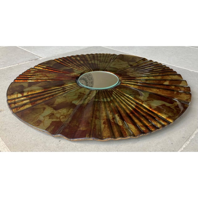 Late 20th-Century Verre Eglomisé-Style Reverse Painted Ribbed Glass Wall Mirror For Sale - Image 15 of 18