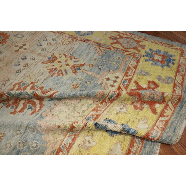 Early 21st Century Zabihi Collection Stunning Turkish Blue Yellow Oushak Rug - 8'3" x 9'5" For Sale - Image 4 of 12