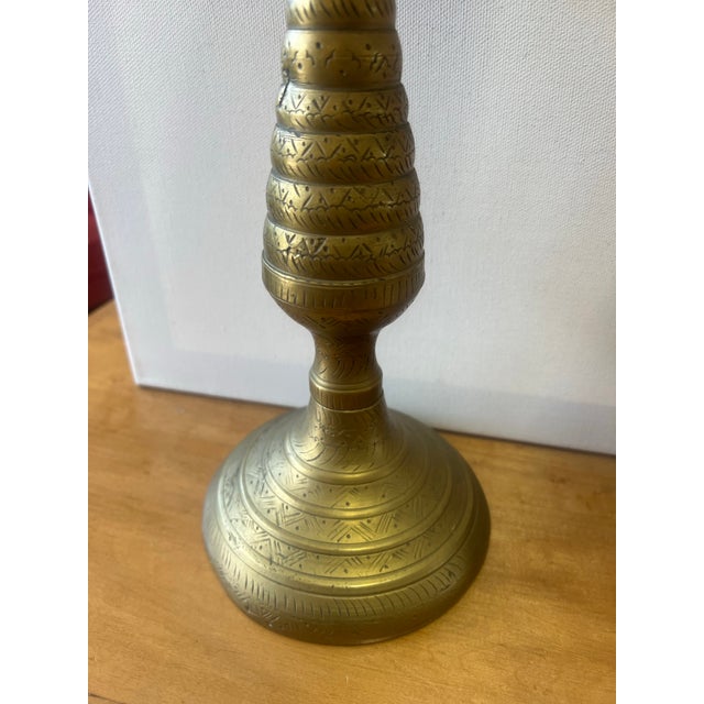 Mid-Century Modern 1920s Pair of Moroccan Large Solid Brass Candlesticks For Sale - Image 3 of 9