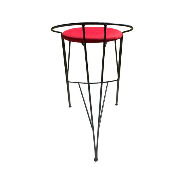 Vintage Vecta Postmodern Black Metal & Red Upholstered Bar Stools – Set of 6 For Sale - Image 4 of 9