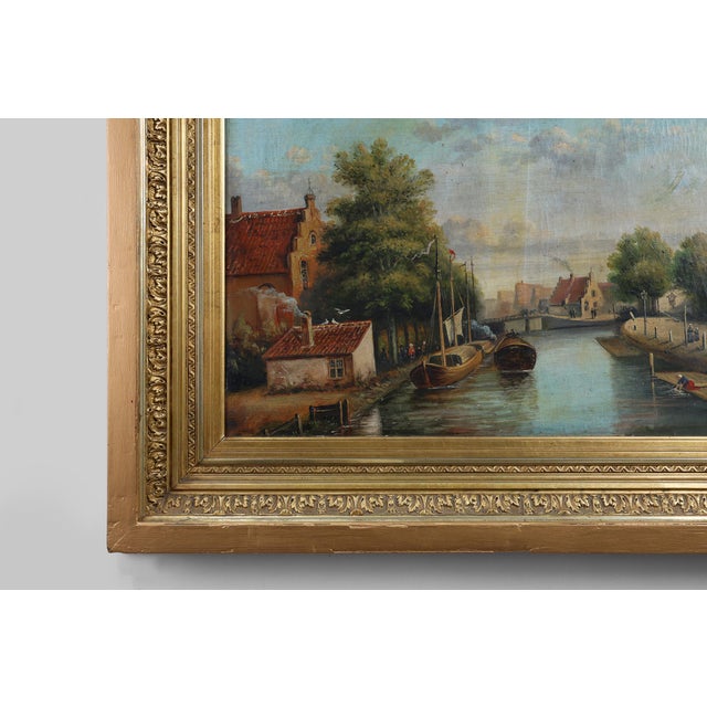 Belgian Artist, River Landscape with Sailboats, 1850s, Oil on Canvas For Sale - Image 4 of 11