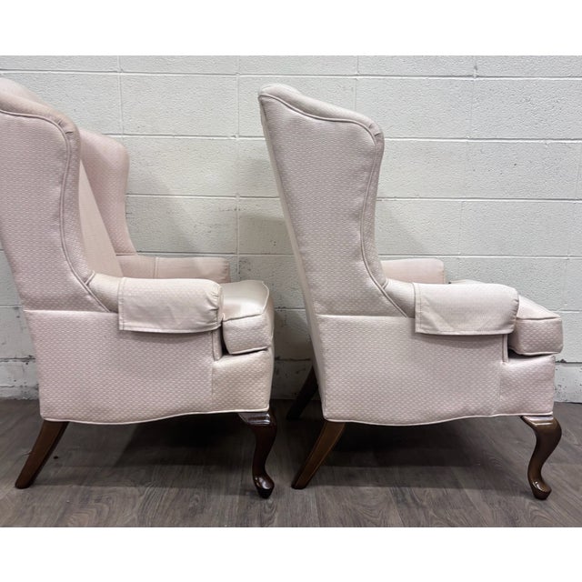 White Vintage Charles Custom Furniture High Back Wingback Chairs - Pair For Sale - Image 8 of 13