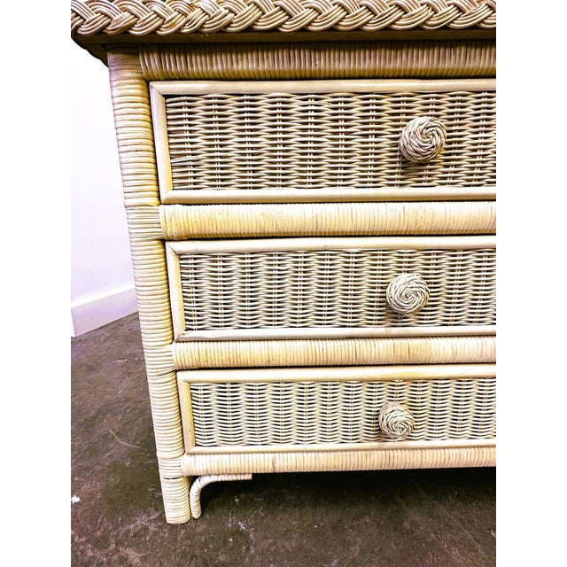 Beige Mid-Century Pale Yellow Rattan and Bamboo Chest of Drawers For Sale - Image 8 of 9
