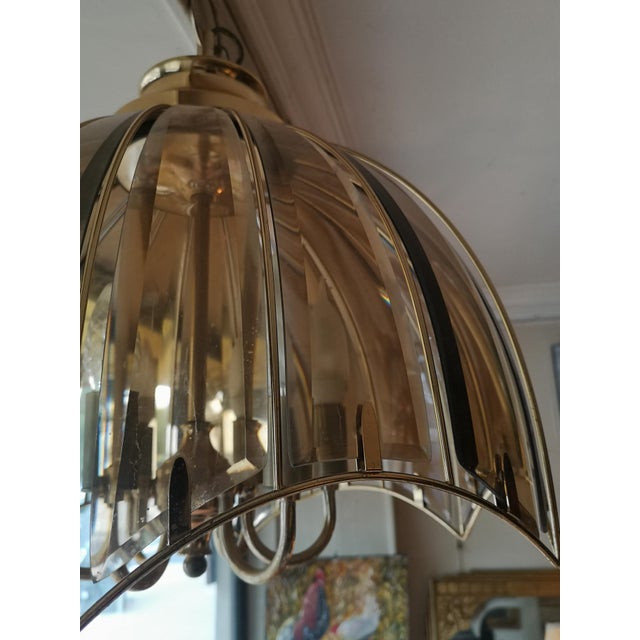 Mid-Century Modern Smoked Amber Beveled Glass Umbrella Shape Light Fixture For Sale - Image 3 of 17