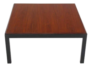 Vintage Mid Century Ebonised Frame Walnut Top Square Coffee Occasional Table