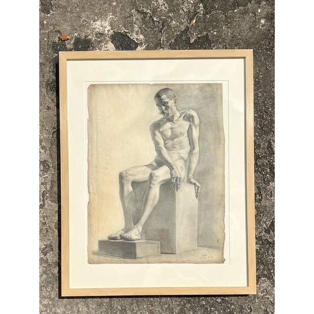 Vintage 1930s Original Pencil Sketch of Man For Sale - Image 14 of 14