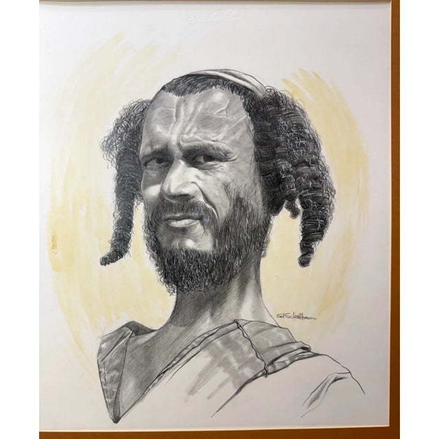 Realism Vintage Original Sol Schreibman Jewish Rabbi Man Pencil Drawing Sketch Portrait For Sale - Image 3 of 11