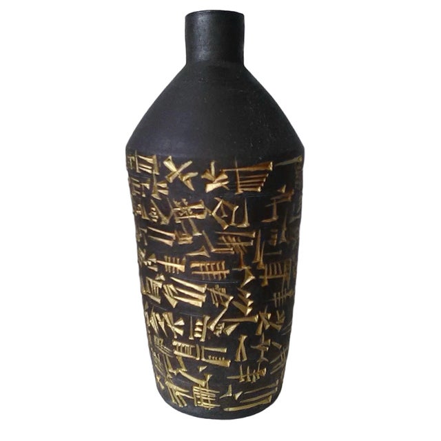 Museum Style Ceramic Sculpture Vase by Mary K. Seyfarth, Gold Leaf, Signed, 18” H For Sale In Chicago - Image 6 of 6