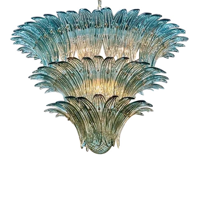 Murano Glass "Palmette" Chandelier in Fontana Green For Sale