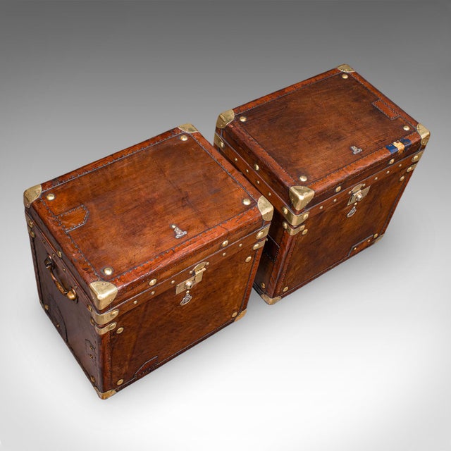 Brown Pair, Late Vintage Officer's Campaign Luggage Cases, English, Bedside Nightstand For Sale - Image 8 of 12