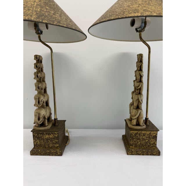Pair of Vintage Elephant Table Lamps With Pagoda Shades For Sale - Image 4 of 12