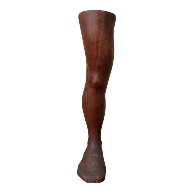 Vintage 14” Handcarved Wood Leg Sculpture For Sale