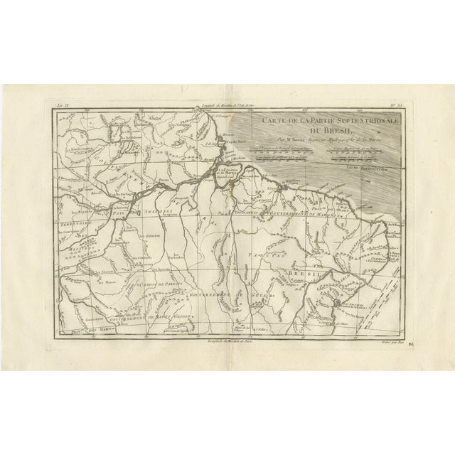Northern Brazil and Amazon Basin Enlightenment Map by Rigobert Bonne, 1780s For Sale