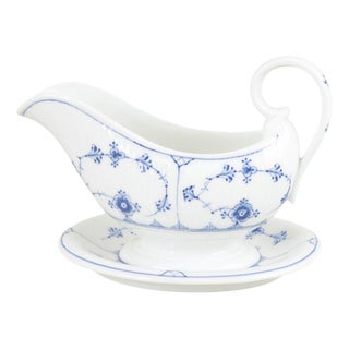 20th Century Blue Fluted Plain Porcelain Sauce Boat from Royal Copenhagen For Sale