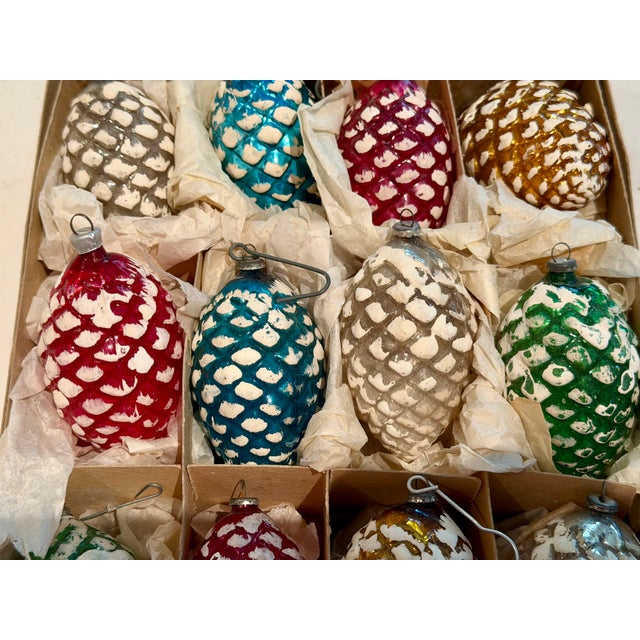 Figurative Vintage Snowy Pine Cone Ornaments, Set of 12 in Box For Sale - Image 3 of 7