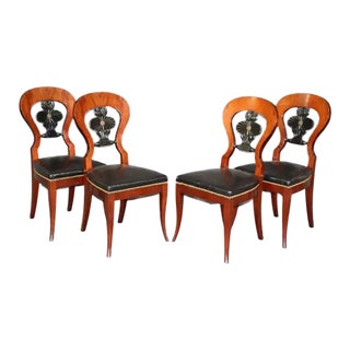 Biedermeier Walnut Dining Chairs circa 1950s - Set of 4 For Sale