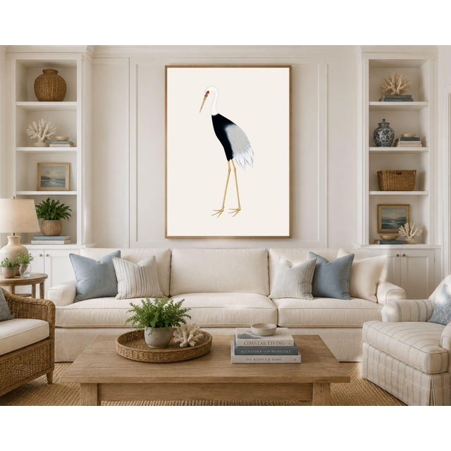Antique White Japanese Crane Study I, Original Print, 24" X 36" For Sale - Image 8 of 10
