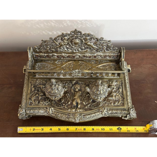 Antique Cast Brass Double Inkwell With Letter Holder – Ornate Baroque French Louis XIV Style, 10+ LBS For Sale - Image 12 of 13