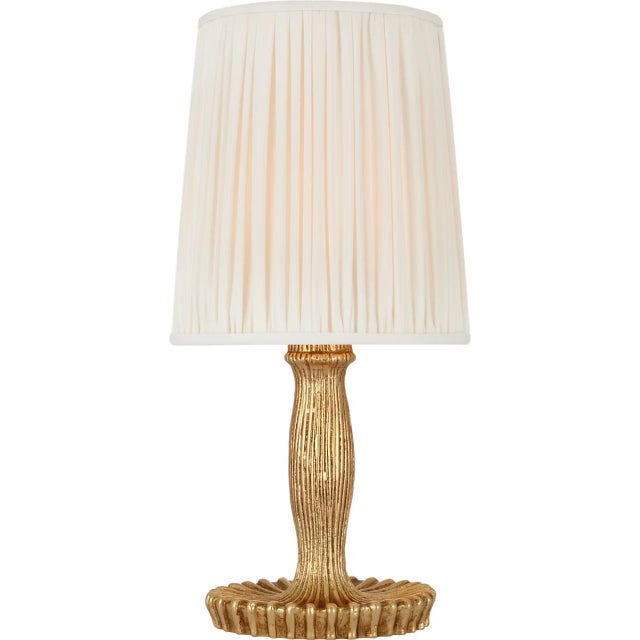 Traditional AERIN by Visual Comfort Signature Ovid 14" Cordless Accent Lamp in Gold Lustre with Silk Pleated Shade For Sale - Image 3 of 3
