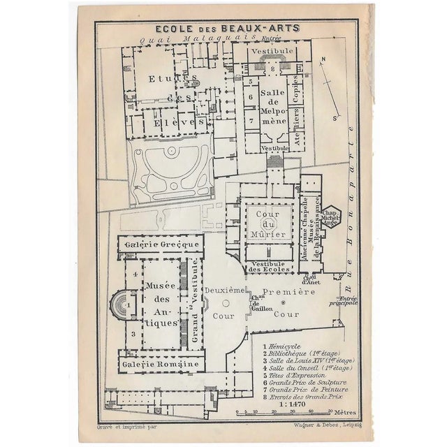 Vintage French map of the Ecole Des Beaux Arts in Paris.