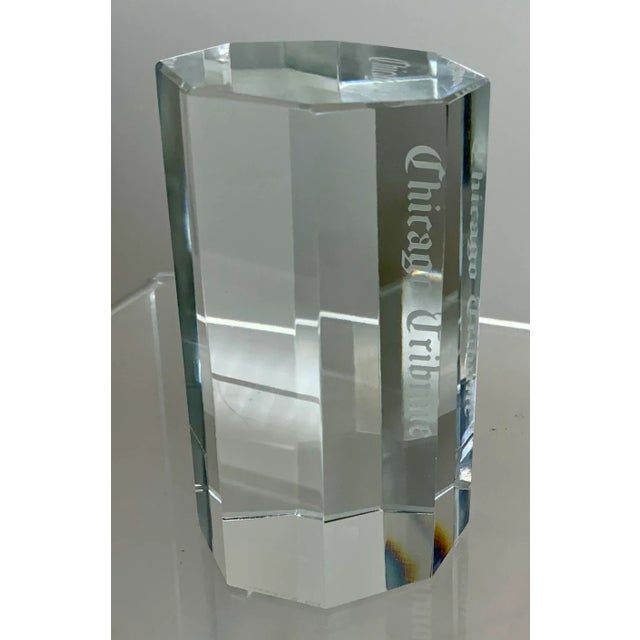 Beautiful octagonal shape crystal paperweight by Tiffany &Co. Chicago Tribune logo engraved on one of the facets . Etched...
