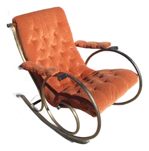Mid 20th Century Lee Woodard Metal Rocking Chair Tufted Orange
