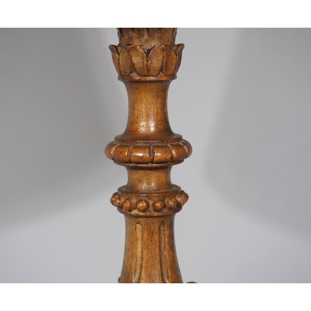Wood 19th Century French Louis XIV Style Carved Wooden Candlestick Lamp For Sale - Image 7 of 17