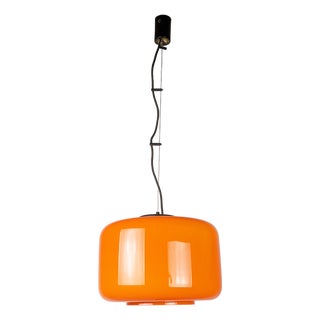Orange & White Incamiciato Murano Glass Pendant Lamp attributed to Vistosi, 1960s For Sale