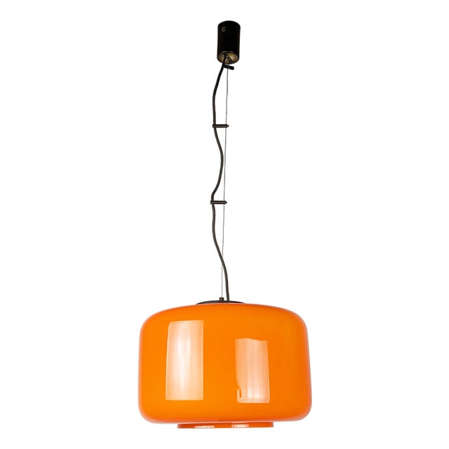 Orange & White Incamiciato Murano Glass Pendant Lamp attributed to Vistosi, 1960s For Sale