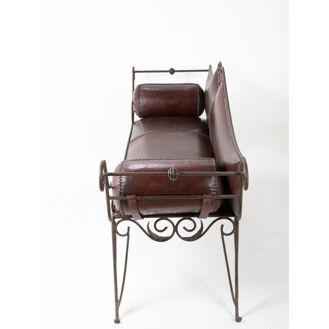 Baroque French Wrought Iron and Leather Upholstered Sofa For Sale - Image 3 of 12