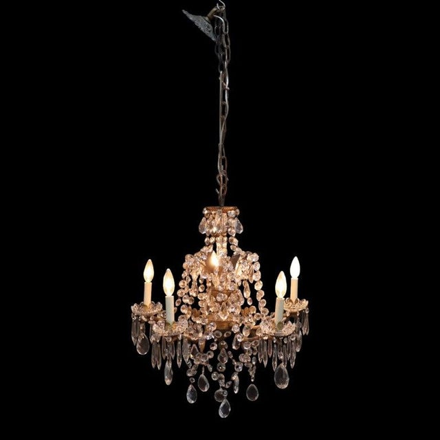 Glass Vintage French Louis XV Style Crystal & Gilt Bronze 5-Light Chandelier C1940 For Sale - Image 7 of 7
