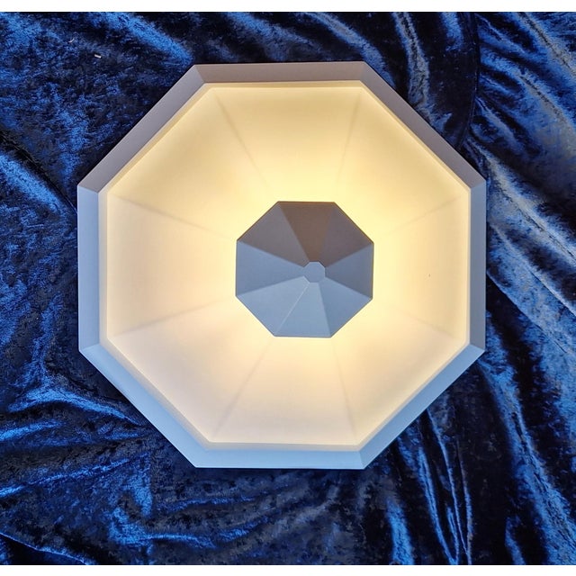 Vintage Flat Ceiling Lamp with White Metal Base and Opaque White Glass Shade from Glashütte Limburg, 1980s For Sale - Image 3 of 8