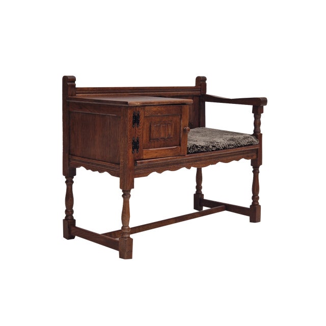 Scandinavian Bench or Sofa in Oak & Sheepskin, 1950s For Sale