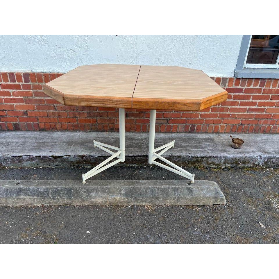 Late 20th Century Vintage Octagonal Formica Metal Base Kitchen Dining Table With Leaf