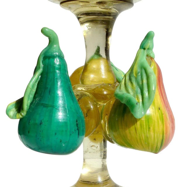 Early 20th Century Venetian Antique Murano Pear Lemon Fruit Decorated Italian Art Glass Covered Jar, Art Nouveau-Deco Era For Sale - Image 5 of 9